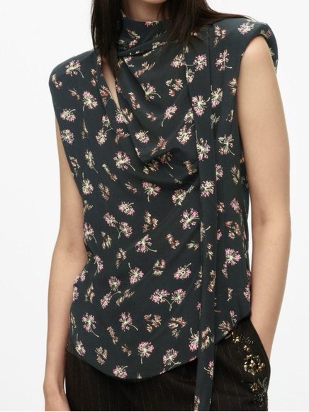 Zara Limited Edition Floral Scarf Neck Blouse Sleeveless Top Small